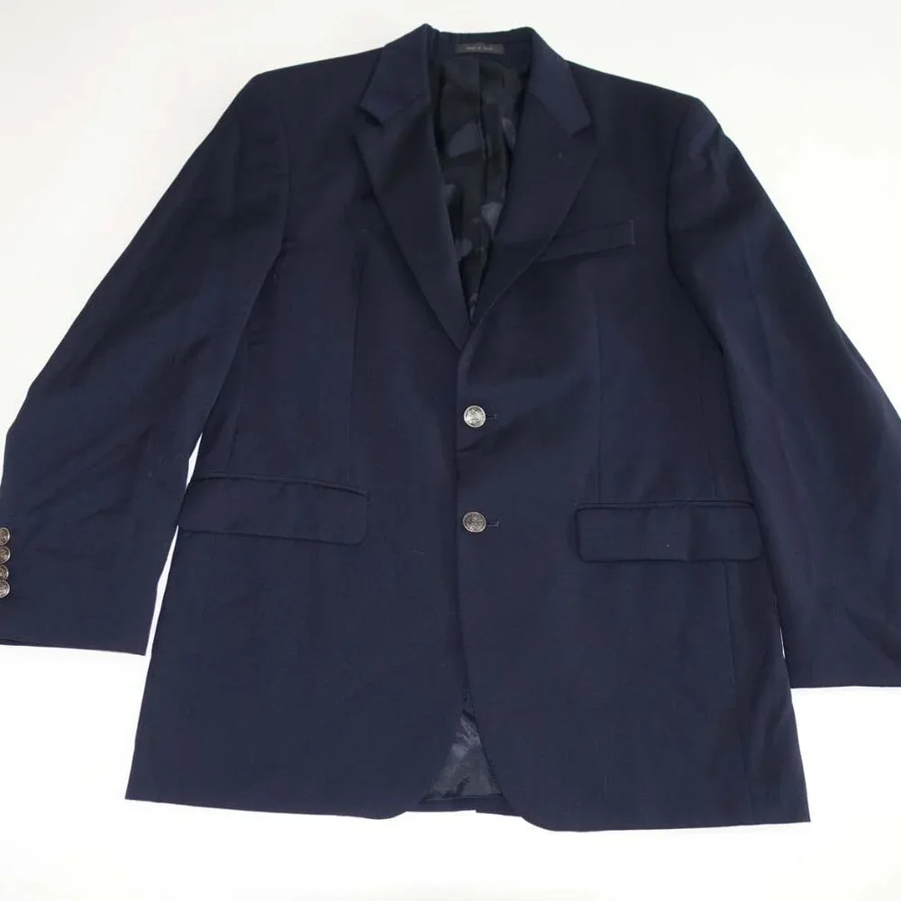 Michael Kors Men's Blazer Size 38 Regular Navy Blue 100% Wool 2 Button Jacket R